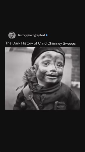 History Photographed on Instagram: "Following the Great Fire of London, narrow chimneys became common, leading to young boys—some as young as 4—being used as human chimney sweeps. These children, often orphans or sold by destitute parents, worked in brutal conditions as indentured servants. They climbed soot-filled chimneys with minimal tools, suffering severe health issues and abuse. The phrase “light a fire under someone” even comes from their masters using torches to force them to climb faste
