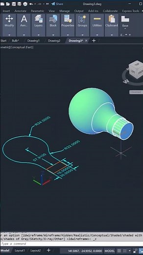 Bulb Design in AutoCAD 3D 💡 #shortsfeed #shorts #viral