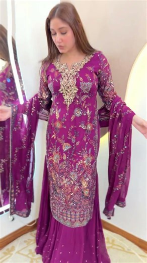 Beautiful 3 pc suit set with heavy hand work on kurti with plazo with dupatta with tassels