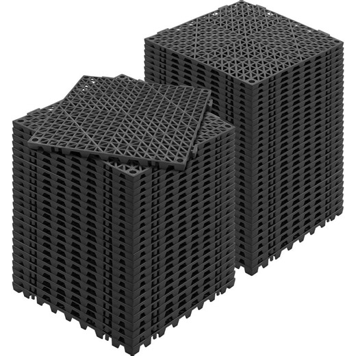 Check The Home Depot's Q&A Before Buying: SKYSHALO Interlocking Drainage Mat Floor Tiles Rubber Interlocking Gym Flooring Tiles 12 x 12 x 0.6 in.(55 Pcs, 55 sq. ft. Black)