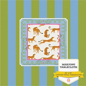 Striped Mahjong Tablecloth: Lime Green & Periwinkle Cotton Twill - Game Night Decor - Etsy