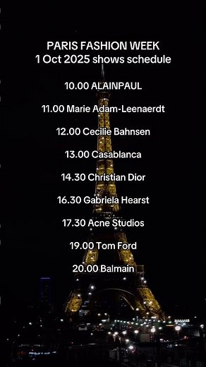 PARIS FASHION WEEK1 October 2025 fashion shows schedule