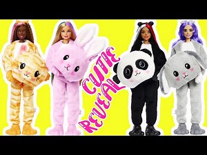Barbie Dolls Cutie Reveal Surprise Panda, Puppy, Kitty, Bunny with Encanto Mirabel and Isabela