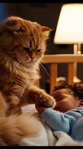 No One Told This Cat to Protect the Baby… 🥺🐱#catshorts#catandbaby#petlove#emotionalpets#cutecat