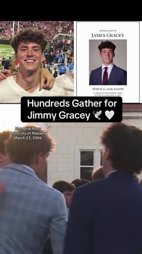 Jimmy Gracey University of Alabama Memorial Mass, Theta Chi Vigil. Hundreds gathered to honor Jimmy Gracey, the 20 year old student who passed away while on spring break in Barcelona. The crowd spilled out onto the lawn as friends and fraternity brothers shared speeches, prayers, and memories. A slideshow of photos played in the background, capturing moments from his life. Throughout the night, one thing kept coming up his smile, his kindness, and the way he made people feel. In his obituary Jim