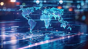 3D earth map digital hologram display Generative AI