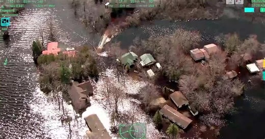 Aerial view of Black River flooding in Northern Michigan