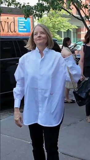 Jodie Foster Startled by Sudden Movement During Fan Interaction Arriving at Tribeca Luncheon