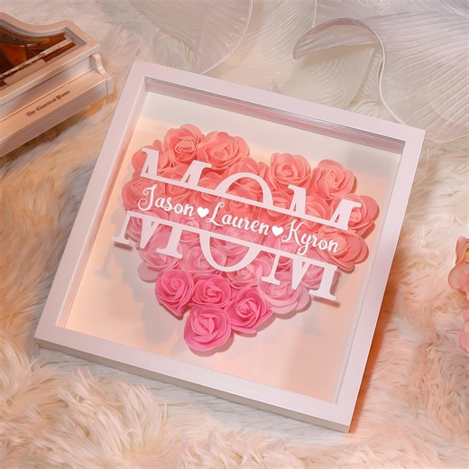 Personalized Flower Heart Shadow Box for Mom,roses Shadowbox With Kids Names,custom Frame Gift for Mother's Day,gift for Grandma,gigi,nana - Etsy