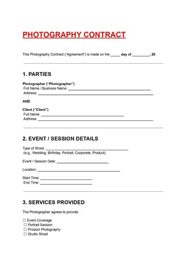 Photography Contract Template Editable DOC PDF for Photographer Client Agreement & Photo Service Contract - Etsy