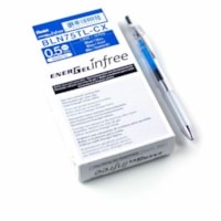 Pentel Infree Rollerball Pen - 0.5 mm Fine Needle Pen Point - Refillable - Retractable - Blue Ink - Liquid Gel Ink - Clear Metal Barrel - Office, School, Writing - 12 / Box | Grand & Toy
