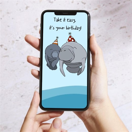 Animated Manatee Birthday E-card: Textable MP4 & JPG (digital Download) - Etsy