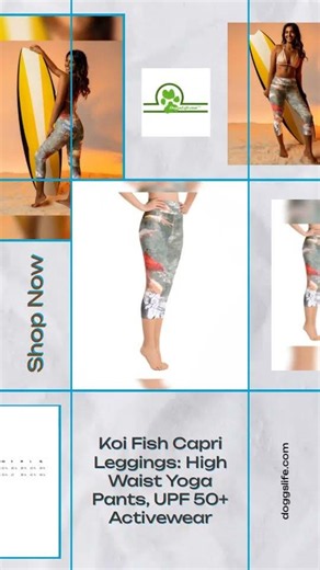 Koi Fish Capri Leggings: High Waist Yoga Pants, UPF 50+ Activewear
