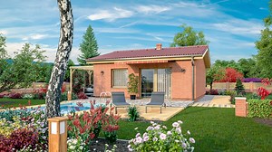 BUNGALOW 218 | projekt pre malý, lacný dvojizbový rodinný domček vhodný aj ako rekreačný dom | PRODOM