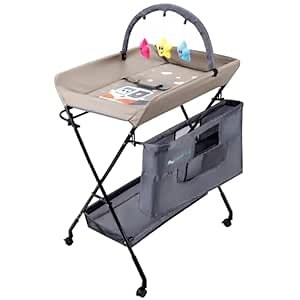 Amazon.com: Portable Baby Changing Table - Waterproof Diaper Changing Table with Wheels, Adjustable Height Folding Diaper Station with Safety Belt, and Large Storage Racks for Newborn Baby and Infant - Bear, Grey