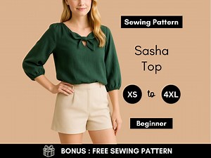 Tie Front Blouse Sewing Pattern | Beginner Friendly XS-4XL (PDF Pattern) - Etsy