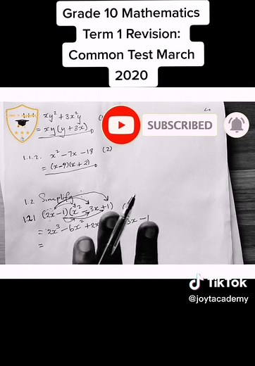 Grade 10 Mathematics Term 1 Revision: Common Test March 2020