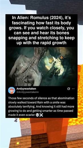 In Alien: Romulus (2024), it’s fascinating how fast its body grows. If you watch closely, you can
