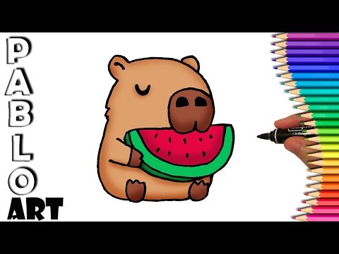 How to Draw cute Capybara likes watermelon | step by step