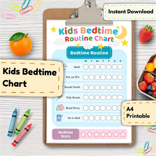 Editable Bedtime Chart, PDF Printable Nighttime Checklist, A4 Rewards Planner, - Etsy