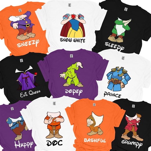 Seven Dwarfs Group Costume Shirts for Halloween, Family Matching Outfits, Disney Character Gifts - Etsy