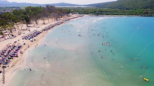 Ammoudia Beach Preveza Greece, Aerial Side View of Shallow Waters, Point of Interest Shot, Summer Destination Parga Stock Video