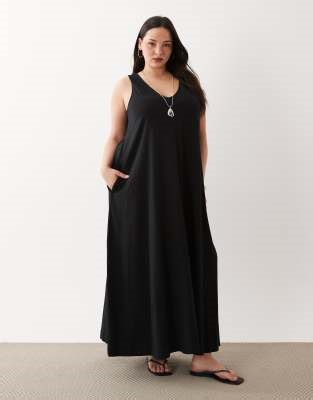 ASOS DESIGN Curve trapeze maxi dress in black | ASOS