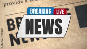 Live Breaking News banner headline in front of old retro newspaper, animation