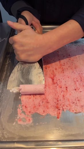 WOW FOODS on Instagram: "Fresh strawberries smashed, frozen, and rolled to perfection 🍓🍨 Watch this Korean street food ice cream come to life in seconds! Cold, creamy, and insanely satisfying 🤤 Would you try this strawberry ice cream roll? 😍#foryou #fyp #fypシ #viral #instagram"
