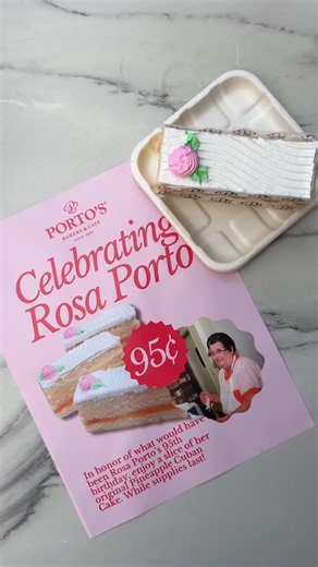 Porto's Bakery & Café on Instagram: "Yesterday, we celebrated what would have been our founder Rosa Porto’s 95th birthday, with a special throwback offering a slice of her Original Pineapple Cuban Cake for $0.95 🍰 Rosa was a mother, wife, grandmother, great-grandmother, and a home baker with a passion for caring for her family and sharing her creations with the community. Her legacy lives on in every recipe we bake and every moment of joy shared in our bakeries, carried forward by the family, 
