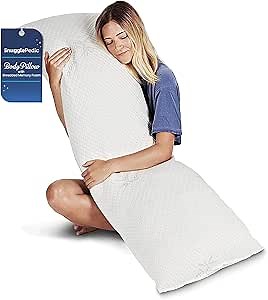 Snuggle-Pedic Body Pillow for Adults - Breathable, Full Body Pillow for Side Sleepers - Shredded Memory Foam Gel - Cooling Long Pillow Supports Legs, Belly & HIPS - 20x54 White