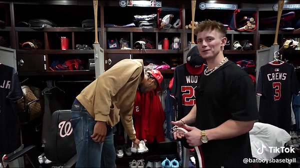 A look inside James Wood’s MLB locker🔥 James is a 6’7” outfielder with crazy speed and power and he’s been a beast this year for the Nats🦾 We’re hoping to see him in The All-Star Game in Atlanta next month⭐️😎 This was our first time in an MLB locker room and we got some dope content with the Washington Nationals⚾️ Which teams and players should we run locker tours with next?👀 #sports #athlete #locker #mvp #allstar #clubhouse #baseball #mlb #homerun #rookie #washingtonnationals #baseballlife