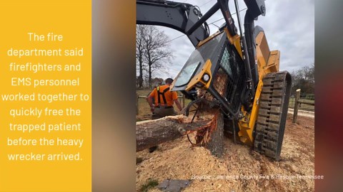 Man ‘miraculously’ survives being pinned in track loader by large tree trunk