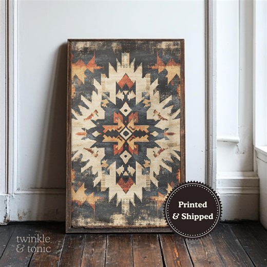 Vintage Southwestern Art, Rustic Lodge Poster, Boho Farmhouse Decor, Rustic Western Art, Antique Aztec Textile Painting, Printed and Shipped - Etsy