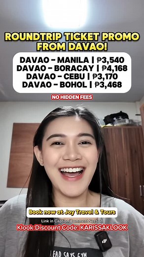 CHEAP FLIGHT TICKET PROMO from DAVAO to MANILA, BORACAY, CEBU & BOHOL ✈️ Roundtrip Ticket Flight Promos from DAVAO! DAVAO - MANILA | ₱3,540 DAVAO - BORACAY | ₱4,168 DAVAO - CEBU | ₱3,170 DAVAO - BOHOL | ₱3,468 We also offer Domestic, International & Cruise Tour Packages. Book for a HASSLE FREE TRAVEL! *NO HIDDEN FEES *ROUNDTRIP TICKET ONLY *LIMITED SEATS ONLY Book now at Joy Travel & Tours. Click to book 👉🏻 http://fb.com/joytravelandtoursph *The link is also in my bio 📍 JOY TRAVEL & TOURS BRA