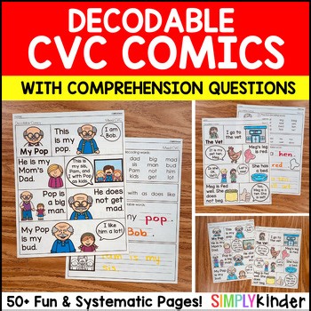 Decodable CVC Comics Passages with Comprehension Questions, Science of Reading