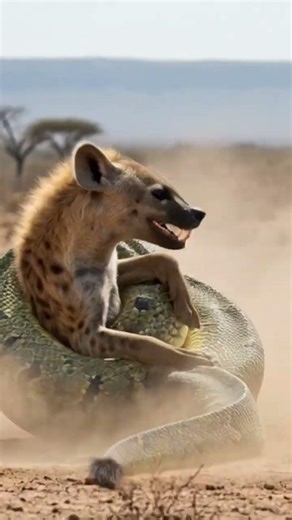 Anaconda vs Hyena Pack | Cinematic Wildlife Battle (AI Generated #wildlife #fypシ #hyena #anaconda