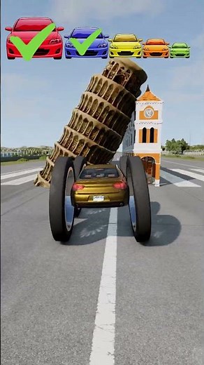 Big & Small Cars vs Clock Tower Tunnel and Leaning Tower of Pisa