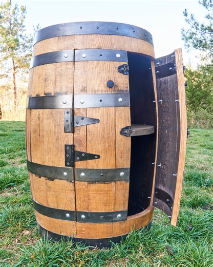 Whiskey Barrel Cabinet With Double Doors & Lazy Susan, Rustic Handmade Bourbon Barrel Bar Furniture - Etsy