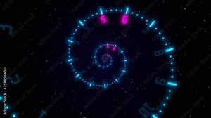 Concept of space of time in the universe, spiral clock with galaxy star background. Time Spiral. The composition of the space of time, the flight in space in a spiral of digital clock timer.