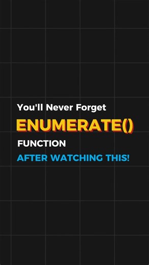 Akash • Python & Tech Enthusiast  on Instagram: "Enumerate Function Explained For Beginners  | Complete Python guide + 99 Projects  | Link in the Bio .. .. Follow @pycode.hubb for more .. .. Turn on post notifications for more such posts like this .. .. #pythonhub #pythonquiz #pythonlearning #pythonprogramming #pythondeveloper #python3 #programming #pythonprojects #pythonbeginner #coding #pythonbegginers #pythonlearn #pycode"