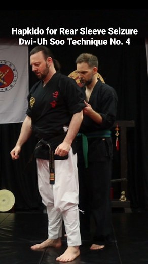 When uke grabs the shirt sleeves from behind, the response is a "swimming" motion that counters uke's attempt to stabilize you. The swimming stroke moves forward instead of to the side, the latter of which uke was bracing for, and the same momentum and footwork "swims" him down by slinging him. This is a 4th technique out of 20 reserved for responses to various types of grapples from the rear from my kwan of Hapkido, which I teach in California. Follow to catch all the rest! #hapkido #martialart