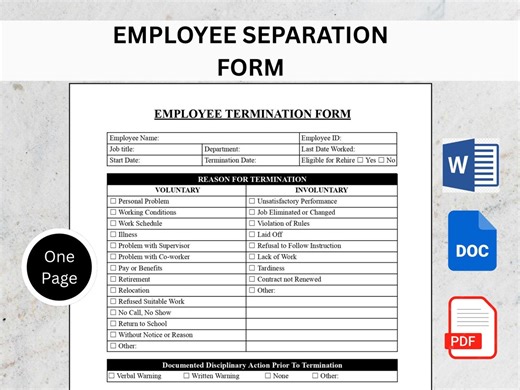 Employee Separation Form Template | HR Exit & Offboarding Checklist (PDF Word) - Etsy