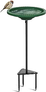 Bird Baths for Outdoors, Detachable Birdbaths for The Garden Clearance, Freestanding Bird Baths for Outdoors Heavy Duty, Bird Bath Bowl Spa & Birdfeeder with Metal Stake Stand, Circle Shape (Green)