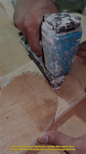 Pneumatic 18-Gauge Narrow Crown Stapler Machine Securing Curved Plywood Furniture Frames #tools