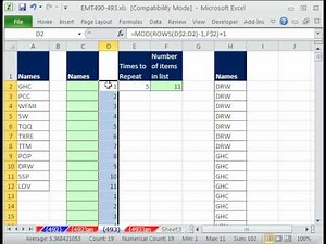Excel Magic Trick 493: Repeat a List of Names 7 times