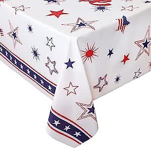 4th of July Tablecloth - 60x84 Inch Patriotic Tablecloth for Rectangle Tables Independence Day Table Cover Red White and Blue Decorations for Home Holiday Party Favor