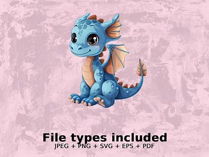 Cute Blue Baby Dragon Clipart, Adorable Cartoon Dragon Digital Download, Fantasy Nursery Decor, SVG PNG PDF - Etsy