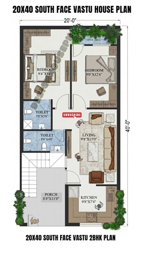 South facing house design | 20 40 house plan 2bhk #3ddrawing #800sqft #2bhk #vastuplan #simplehouse