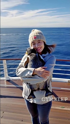 Heartwarming Moment: Lady Hugging a Penguin 🐧💖